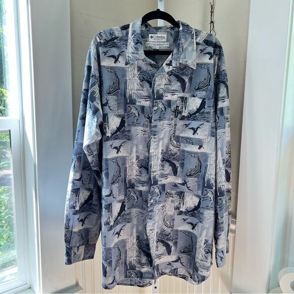 COLUMBIA Sportswear Men's Long Sleeve‎ Button Down Shirt Fish Print Outdoors - Picture 11 of 12